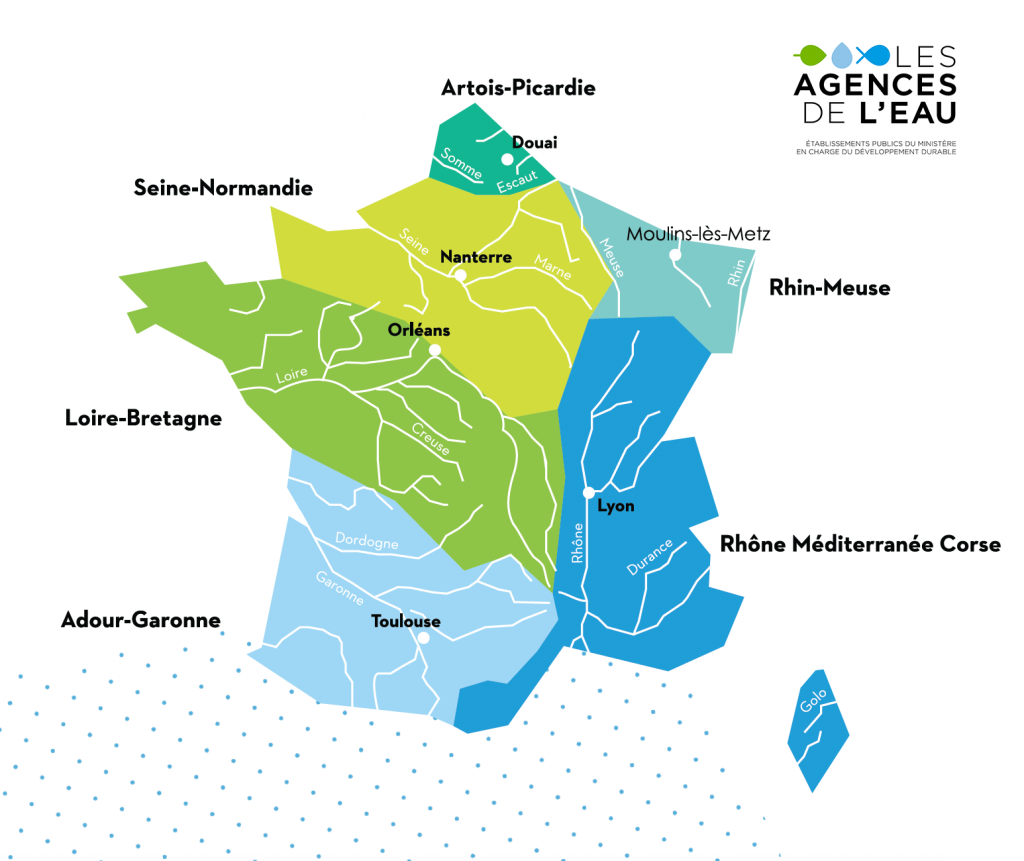 Carte des agences de l'eau en France